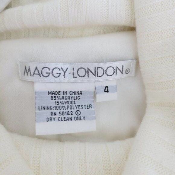 Maggy London Womens Wool Blend Ribbed Ivory Knit Sweater Dress Size 4 - Picture 9 of 14